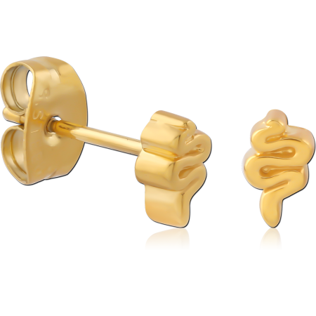GOLD PVD COATED SURGICAL STEEL EAR STUDS PAIR - SNAKE