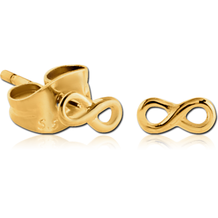 GOLD PVD COATED SURGICAL STEEL EAR STUDS PAIR - INFINITY