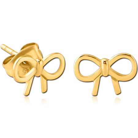 GOLD PVD COATED SURGICAL STEEL STUD EARRINGS OPEN BOW OUTLINE PAIR