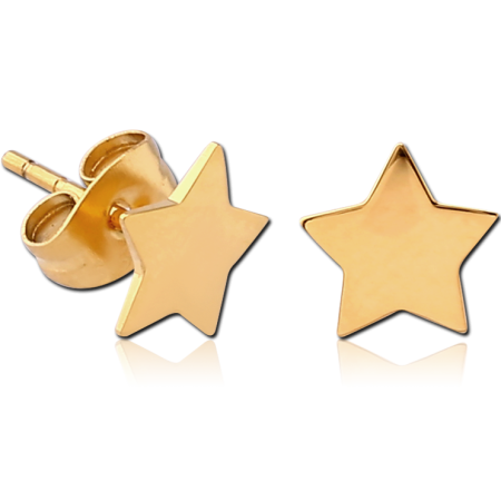 GOLD PVD COATED SURGICAL STEEL EAR STUDS PAIR - STAR FLAT
