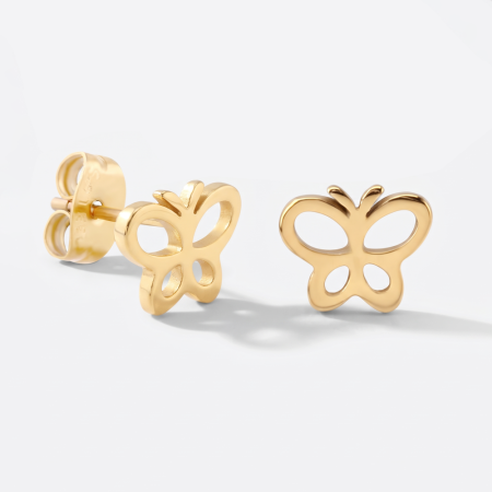 316L GOLD PVD COATED SURGICAL STEEL EAR STUDS PAIR - BUTTERFLY