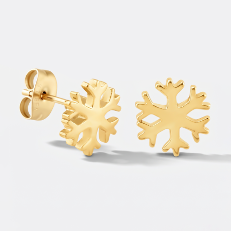 GOLD PVD COATED SURGICAL STEEL STUD EARRINGS SNOWFLAKE CUTOUT DESIGN