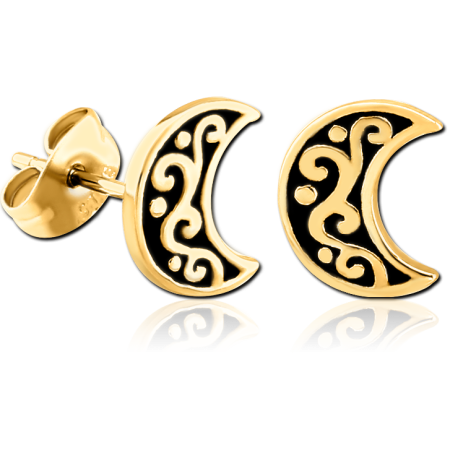 GOLD PVD COATED SURGICAL STEEL EAR STUDS PAIR - MOON