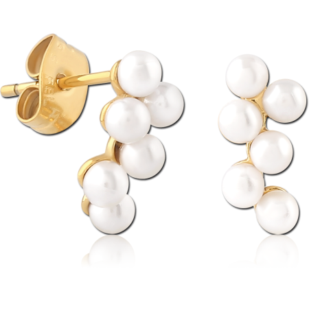 316L GOLD PVD COATED SURGICAL STEEL STUD EARRINGS MULTI PEARL CLUSTER