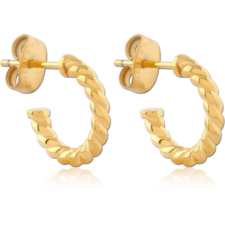GOLD PVD COATED SURGICAL STEEL STUD EARRINGS TWISTED ROPE HOOP