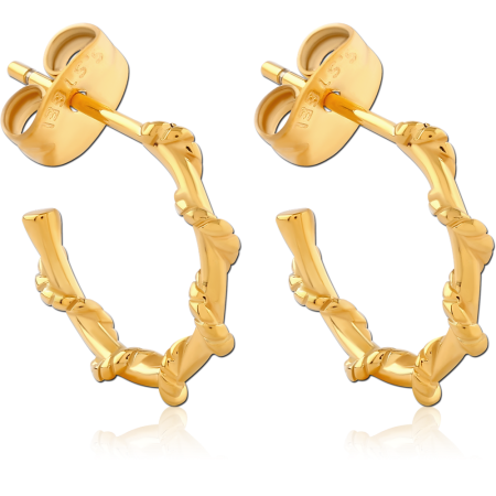GOLD PVD COATED SURGICAL STEEL HOOP EARRINGS BAMBOO KNOT TEXTURE