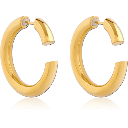 GOLD PVD COATED SURGICAL STEEL STUD EARRINGS CHUNKY OPEN HOOP