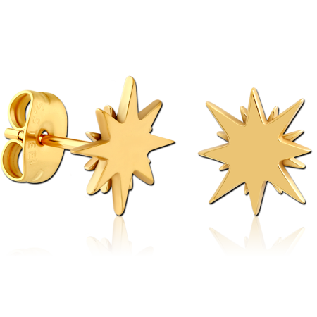 GOLD PVD COATED SURGICAL STEEL STUD EARRINGS PAIR EIGHT-POINT STAR