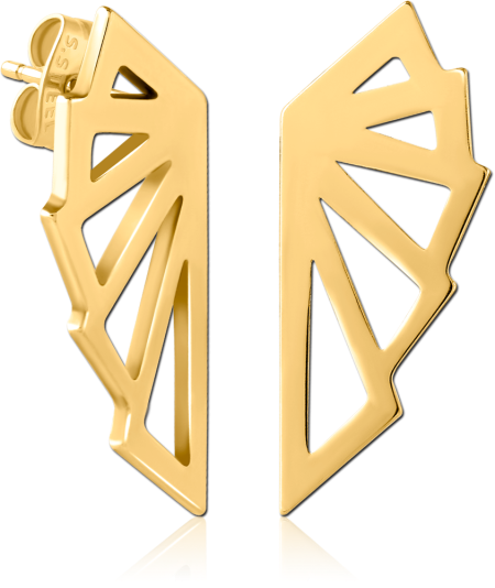 GOLD PVD COATED SURGICAL STEEL STUD EARRINGS PAIR GEOMETRIC WING