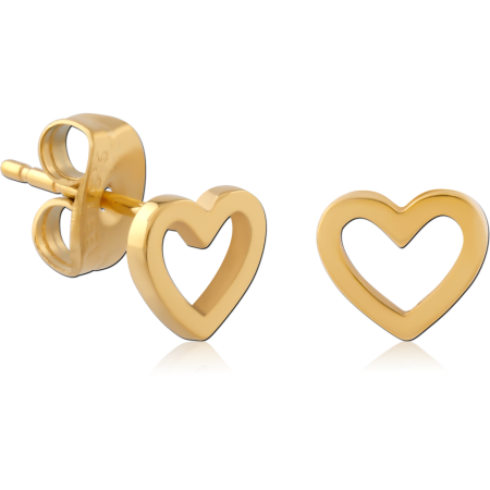 GOLD PVD COATED SURGICAL STEEL STUD EARRINGS OPEN HEART OUTLINE