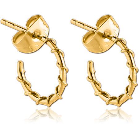 GOLD PVD COATED SURGICAL STEEL EAR STUDS PAIR - WIRE ON HOOP