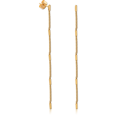 GOLD PLATED STERLING SILVER 925 STUD EARRINGS LONG CHAIN BAR DROPS
