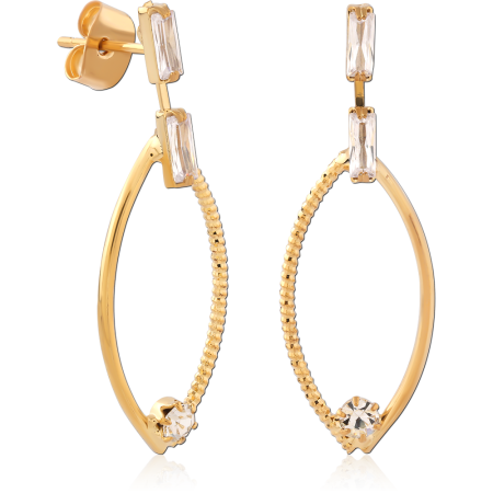 GOLD PLATED STERLING SILVER 925 STUD EARRINGS BAGUETTE AND ROUND GEM HOOPS