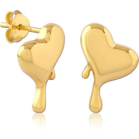 GOLD PLATED STERLING SILVER 925 STUD EARRINGS DRIPPING HEART DESIGN