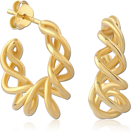 GOLD PLATED STERLING SILVER 925 STUD EARRINGS TWISTED RIBBON HOOPS