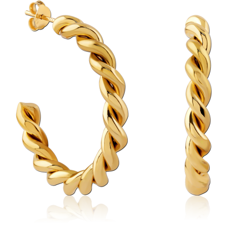 GOLD PLATED STERLING SILVER 925 HOOP STUD EARRINGS TWISTED ROPE DESIGN