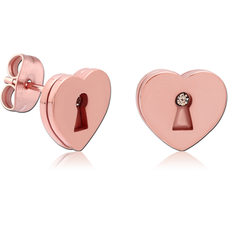 ROSE GOLD PVD COATED SURGICAL STEEL STUD EARRINGS HEART KEYHOLE CRYSTAL