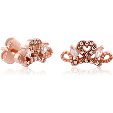ROSE GOLD PVD COATED SURGICAL STEEL STUD EARRINGS CRYSTAL TIARA CROWN