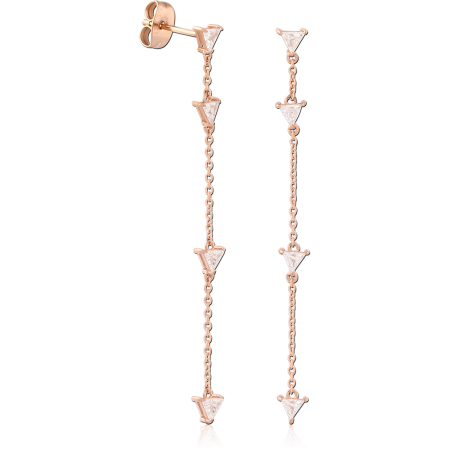 316L ROSE GOLD PVD 18K COATED SURGICAL STEEL JEWELED EAR STUDS PAIR