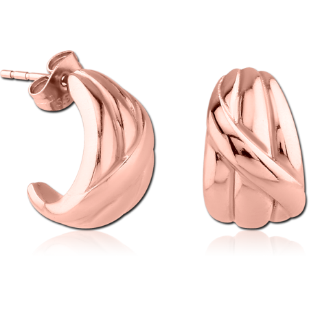 ROSE GOLD PVD COATED SURGICAL STEEL STUD EARRINGS TEXTURED HALF HOOP
