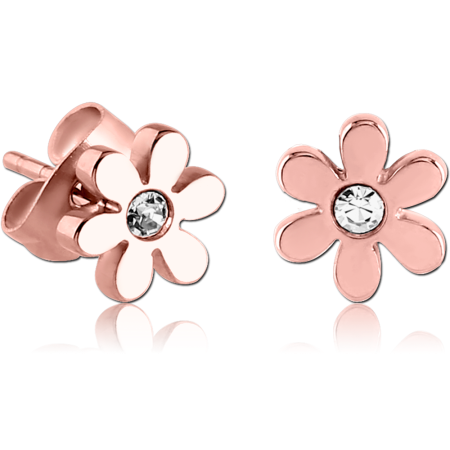 ROSE GOLD PVD COATED SURGICAL STEEL STUD EARRINGS FLOWER WITH CENTER CRYSTAL