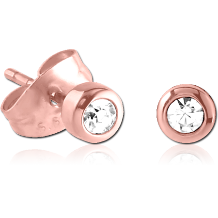 ROSE GOLD PVD COATED SURGICAL STEEL STUD EARRINGS BEZEL SET CRYSTAL