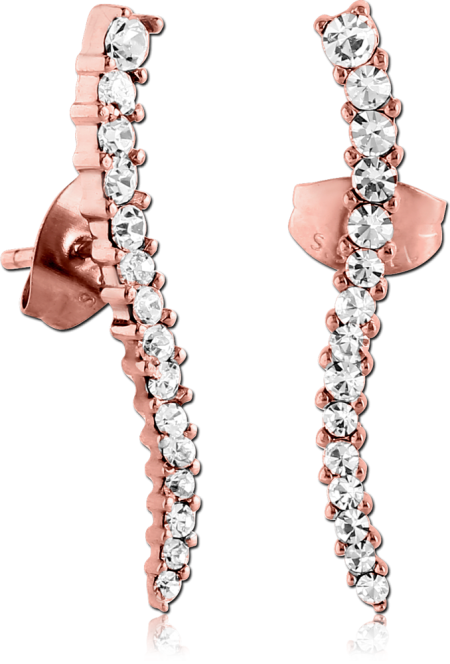 ROSE GOLD PVD COATED SURGICAL STEEL STUD EARRINGS CRYSTAL EAR CLIMBER