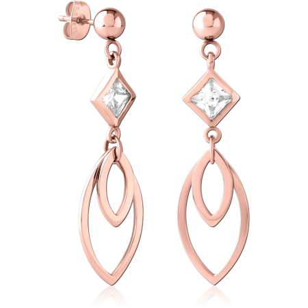 ROSE GOLD PVD COTED SURGICAL STEEL JEWELED EAR STUDS PAIR