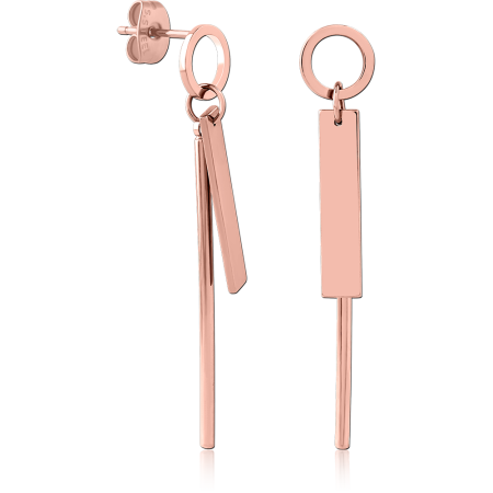 ROSE GOLD PVD COATED SURGICAL STEEL EAR STUDS GEOMETRIC BAR RECTANGLE DANGLE