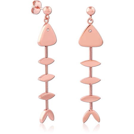 ROSE GOLD PVD COATED SURGICAL STEEL EAR STUDS JEWELED FISHBONE DANGLE