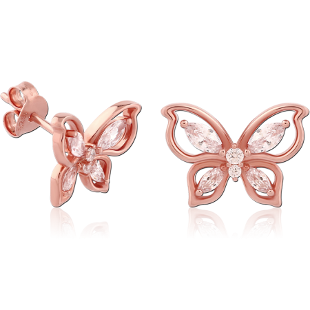 ROSE GOLD PLATED STERLING SILVER 925 STUD EARRINGS BUTTERFLY MARQUISE GEMS