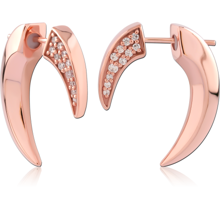 ROSE GOLD PLATED STERLING SILVER 925 STUD EARRINGS CURVED TALON PAVE GEMS