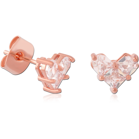 ROSE GOLD PLATED STERLING SILVER 925 STUD EARRINGS HEART PRONG SET GEM