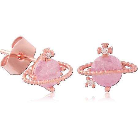 ROSE GOLD PLATED STERLING SILVER 925 STUD EARRINGS PINK PLANET BEADED RING GEMS