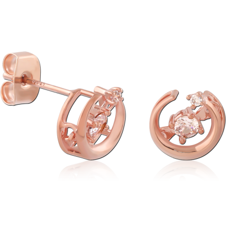ROSE GOLD PLATED STERLING SILVER 925 STUD EARRINGS OPEN HOOP CLEAR GEM CLUSTER