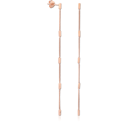 ROSE GOLD PLATED STERLING SILVER 925 DROP STUD EARRINGS LONG STATION BAR CHAIN
