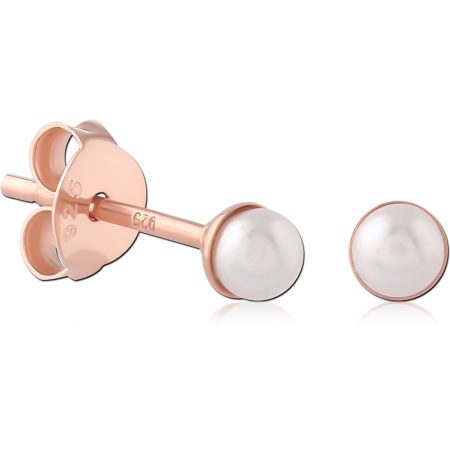 ROSE GOLD PLATED STERLING SILVER 925 STUD EARRINGS WHITE PEARL BEAD