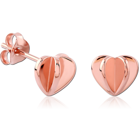 ROSE GOLD PLATED STERLING SILVER 925 STUD EARRINGS RIDGED HEART DESIGN
