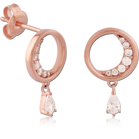 STERLING SILVER 925 ROSE GOLD PLATED JEWELED EAR STUDS PAIR