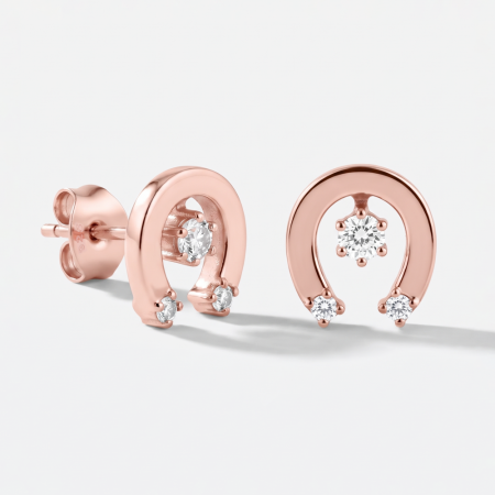 STERLING SILVER 925 ROSE GOLD PLATED JEWELED EAR STUDS PAIR - MAGNET