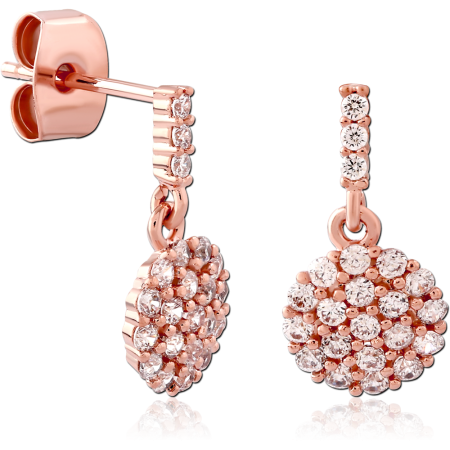 ROSE GOLD PLATED STERLING SILVER 925 STUD EARRINGS PAVE ROUND CLUSTER DANGLE PAIR