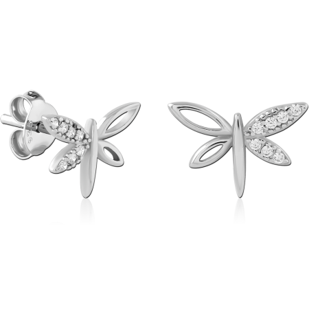 STERLING SILVER 925 STUD EARRINGS OPEN BUTTERFLY POLISHED AND PAVE CLEAR GEMS PAIR