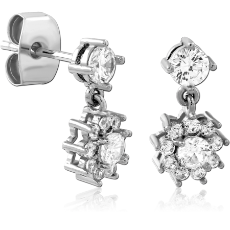 STERLING SILVER 925 DANGLE STUD EARRINGS SNOWFLAKE CLUSTER CLEAR GEM DROP PAIR DESIGN