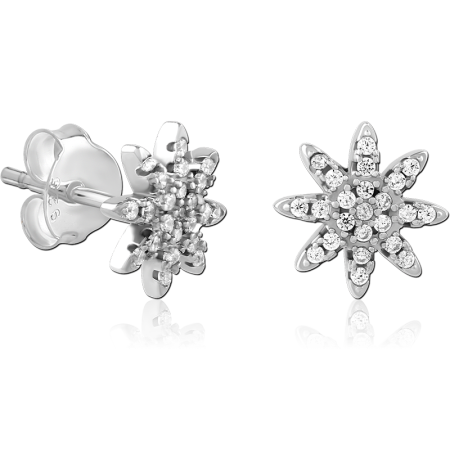 STERLING SILVER 925 STUD EARRINGS EIGHT POINT STARBURST PAVE GEM CLUSTER