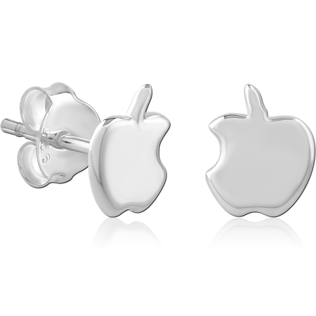 STERLING SILVER 925 STUD EARRINGS POLISHED APPLE SILHOUETTE MINIMAL DESIGN