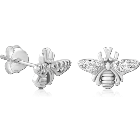 STERLING SILVER 925 STUD EARRINGS BEE JEWELED WINGS