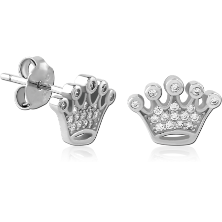 STERLING SILVER 925 STUD EARRINGS OPEN CROWN PAVE GEMS
