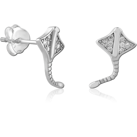 STERLING SILVER 925 STUD EARRINGS MANTA RAY PAVE GEMS