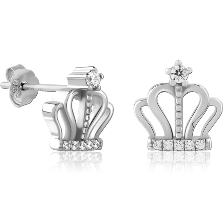 STERLING SILVER 925 STUD EARRINGS JEWELED CROWN DESIGN WITH GEM ACCENTS