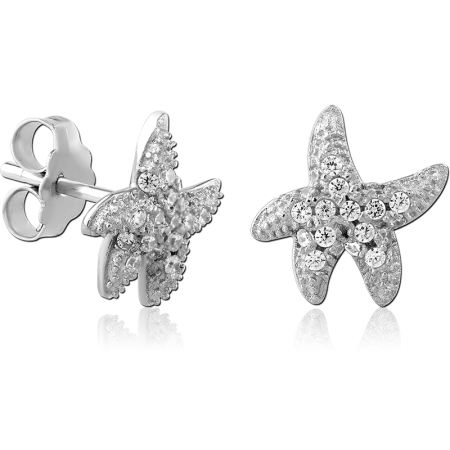 STERLING SILVER 925 STUD EARRINGS JEWELED STARFISH DESIGN WITH GEM ACCENTS